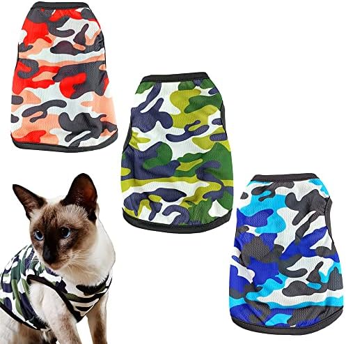 3 חבילות אודות קירור של כלבי חתולים קטנים עיצוב CAMO | חולצות כלבי קיץ ללא שרוולים | חולצות טריקו מהירות